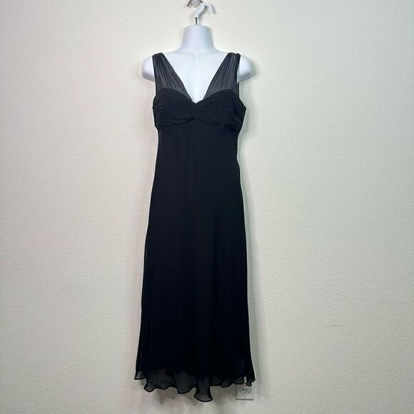 Vintage Jones New York NWT 100% Silk Black V Neck Sleeveless Midi Dress Sz 8 Y2K - Picture 1 of 13